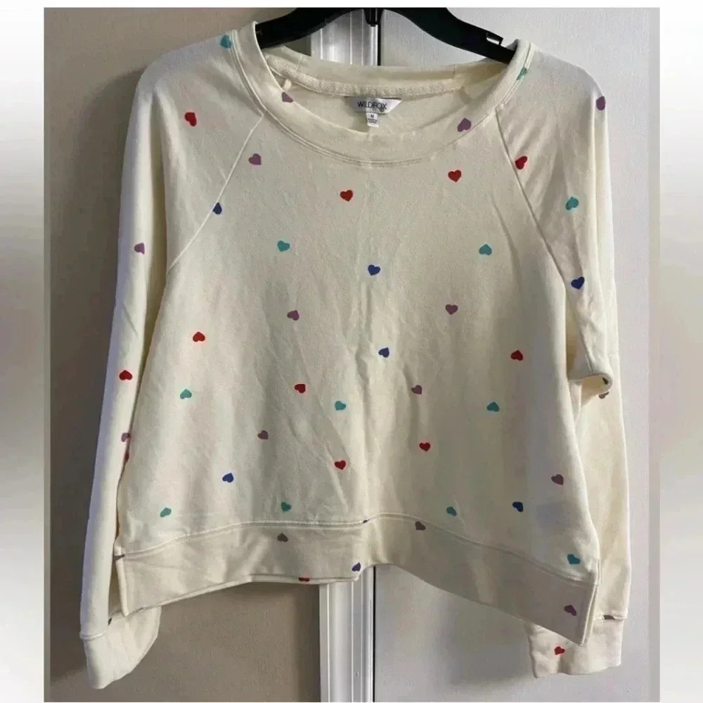 Wildfox Beige Heart Print‎ Crewneck Pullover Medium